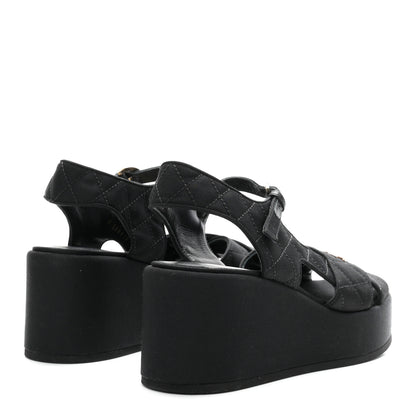 Chanel Grosgrain Quilted Crystal CC Platform Sandals 38.5 Black 5 of 9