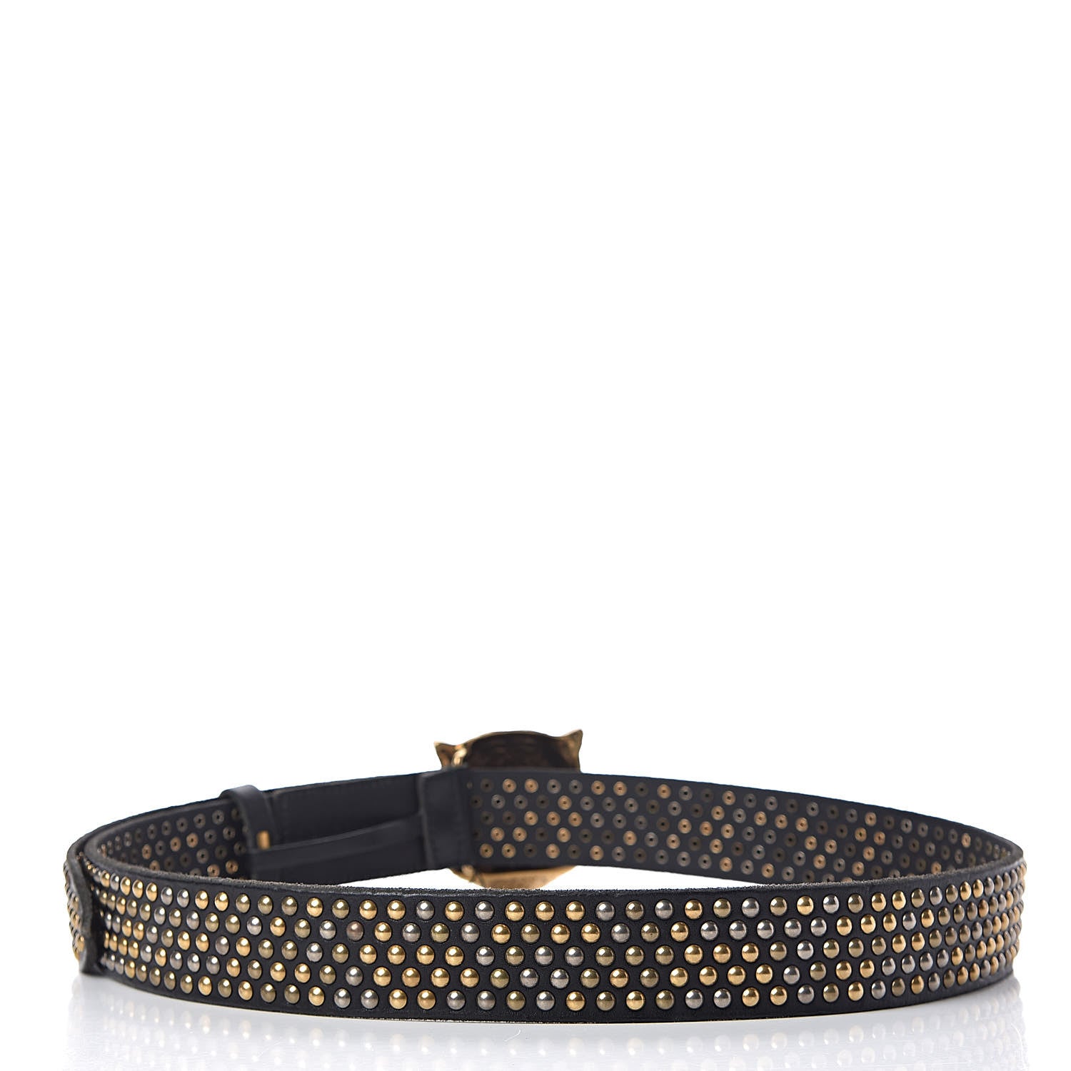 Gucci Calfskin Studded Feline Belt 100 40 Black 3 of 4