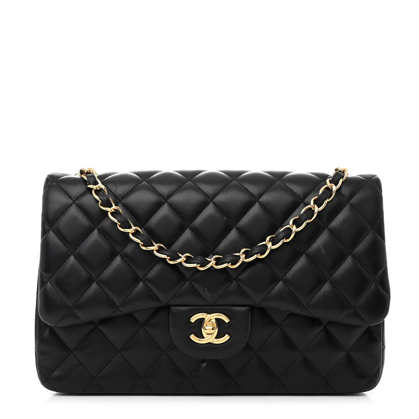 Lambskin Quilted Jumbo Double Flap Black