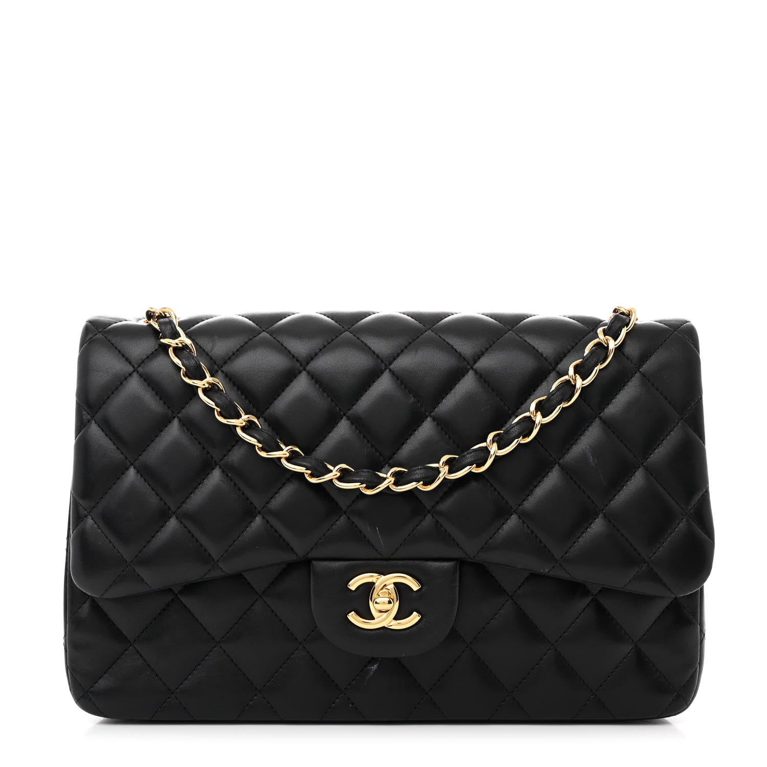 Chanel Lambskin Quilted Jumbo Double Flap Black 1 of 14