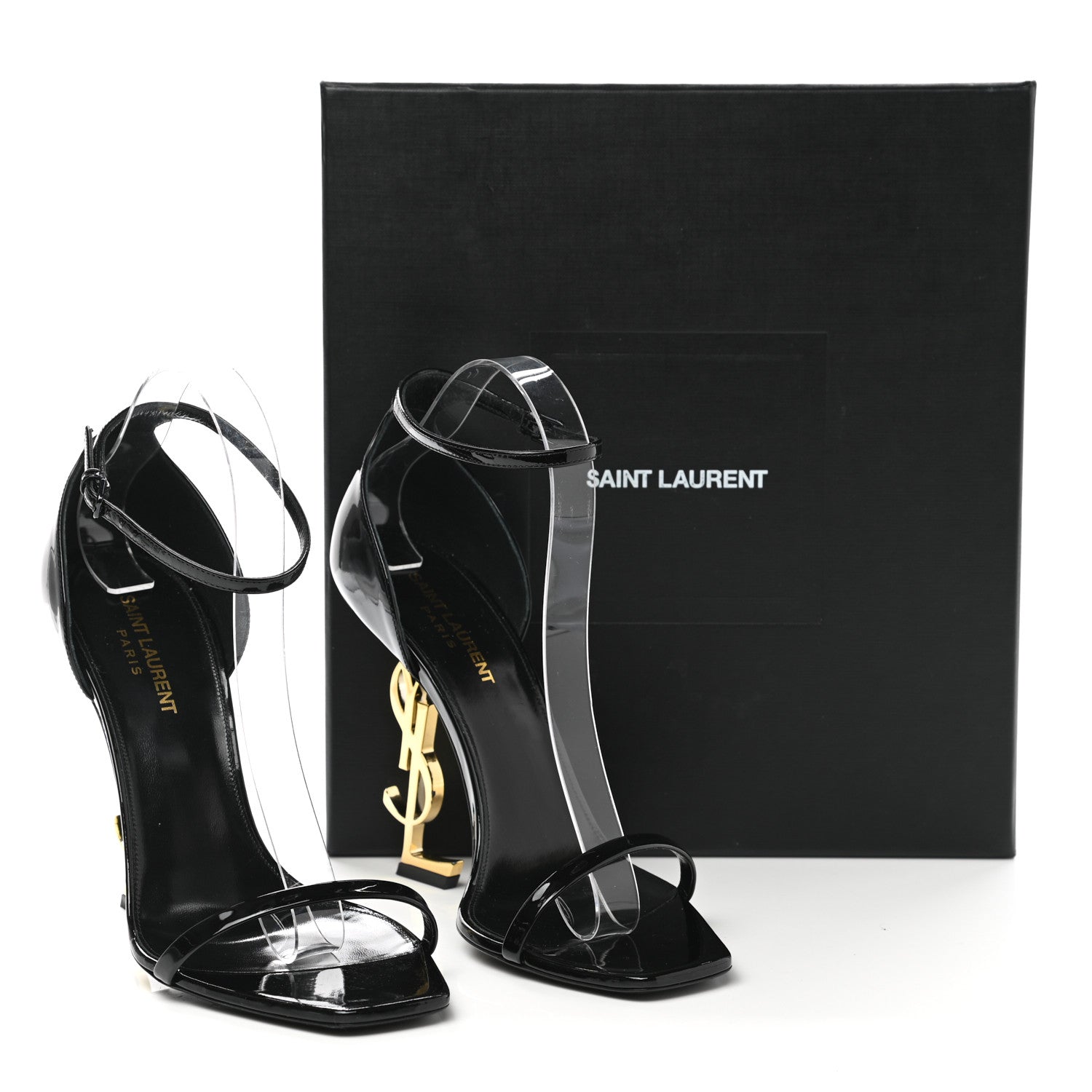 Saint Laurent Patent Calfskin Opyum 110 Sandals 40 Black Gold 9 of 9