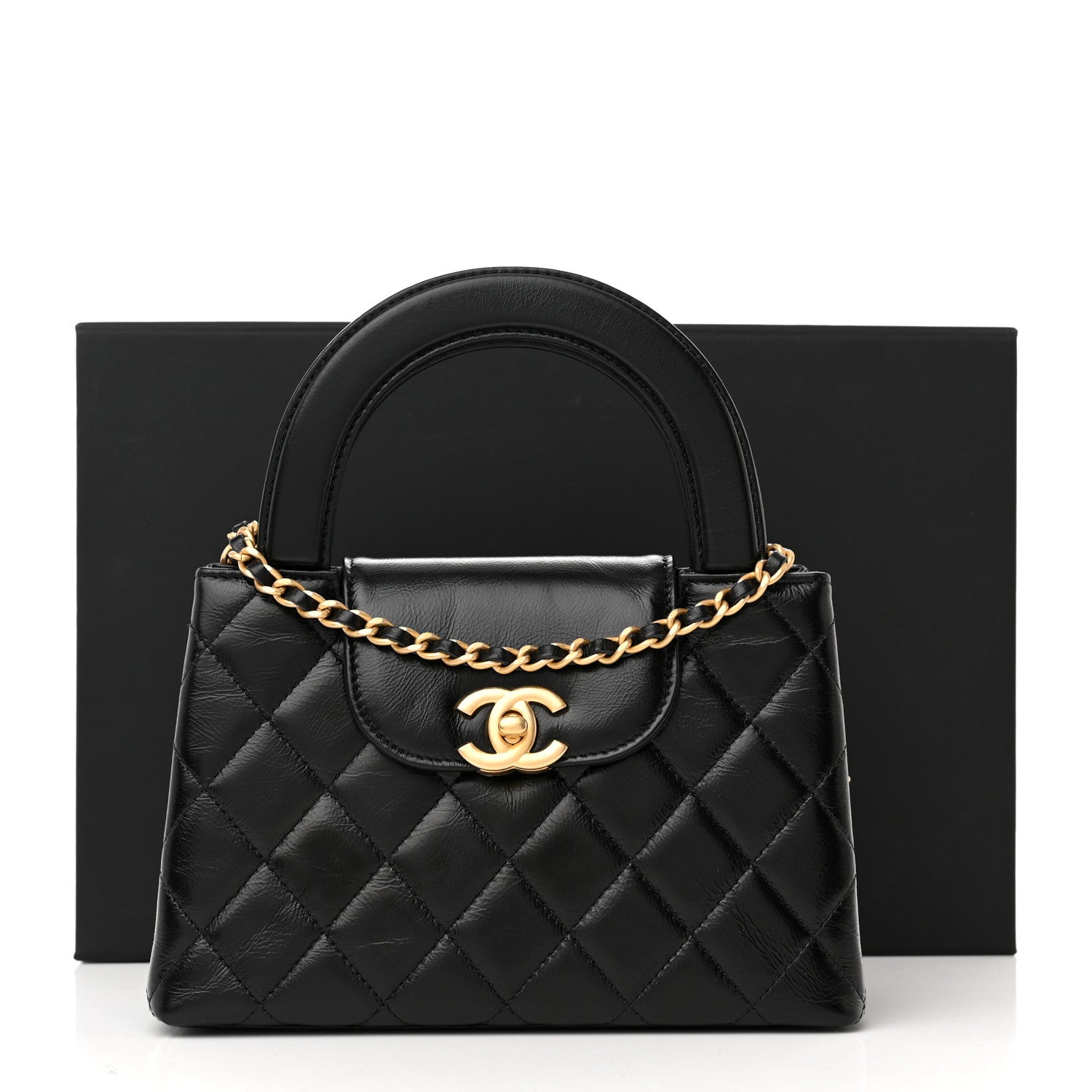 Chanel Shiny Aged Calfskin Quilted Nano Kelly Shopper Black 11 of 11