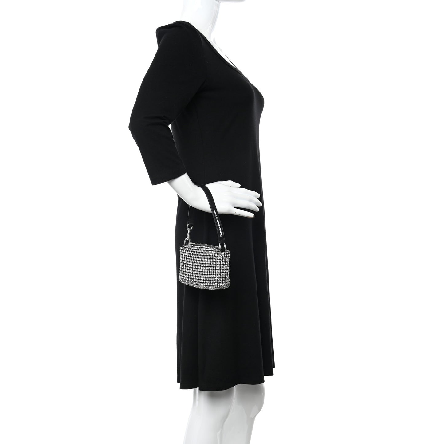 Mesh Crystal Rhinestone Mini Heiress Pouch Black Silver