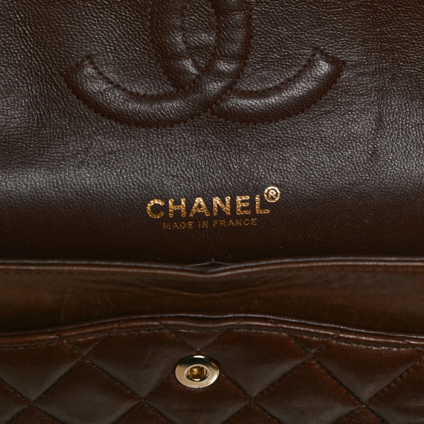 Lambskin Quilted Medium Double Flap Brown