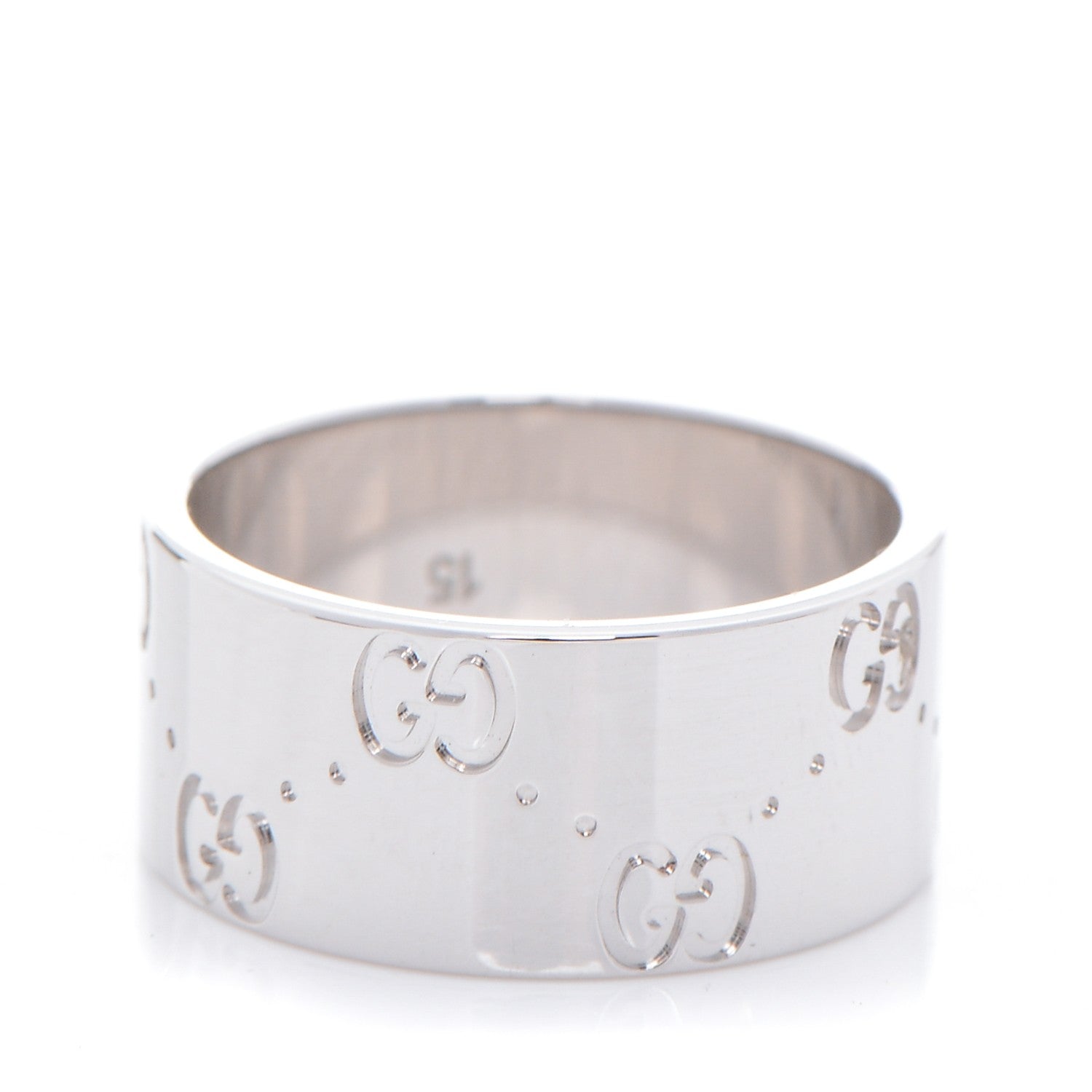 Gucci 18K White Gold 9mm Icon Band Ring 7.5 1 of 5