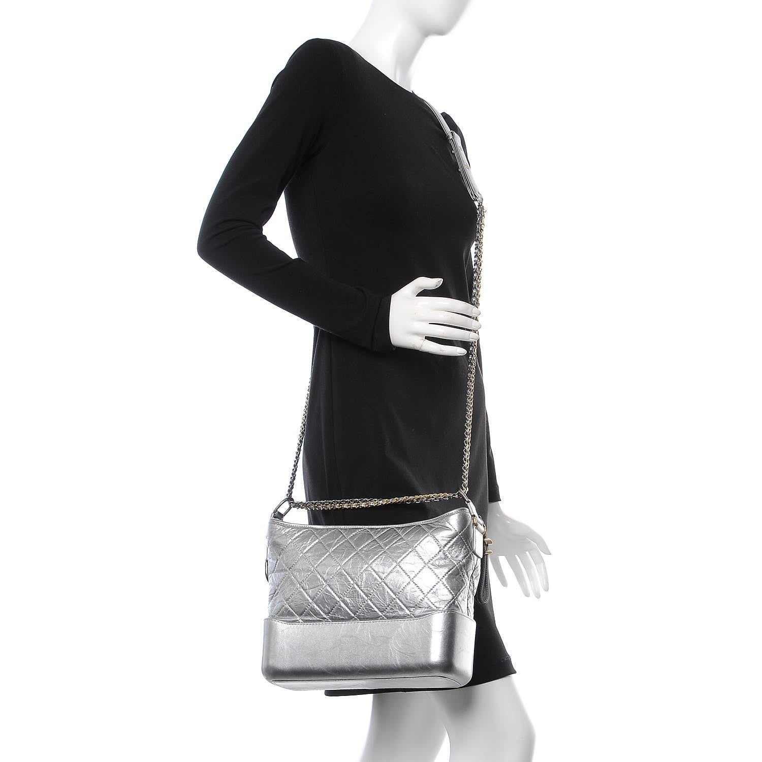 Chanel Metallic Lambskin Calfskin Quilted Medium Gabrielle Hobo Silver 2 of 8