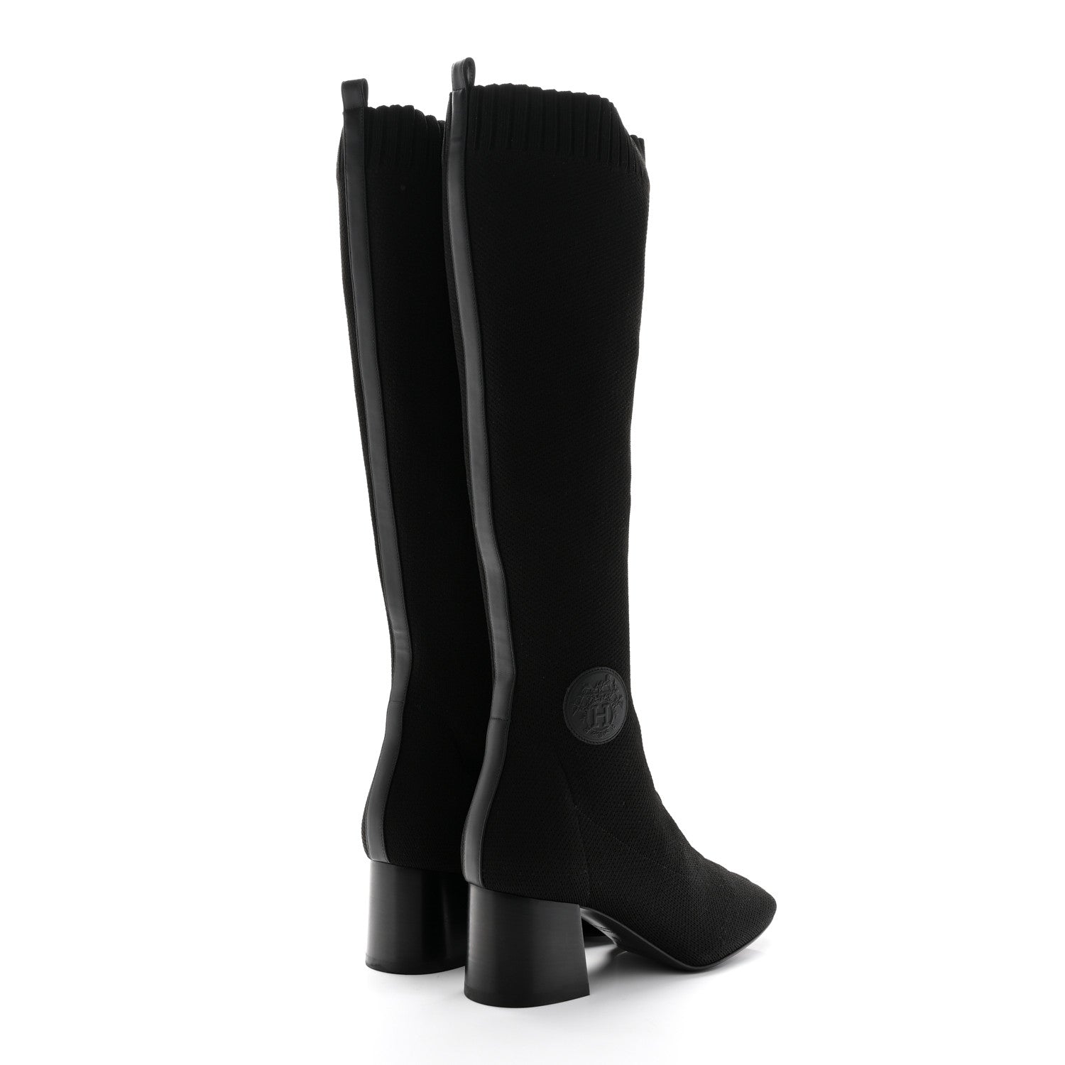 Hermes Knit Calfskin Fontaine 60 Boots 37 Black 4 of 11
