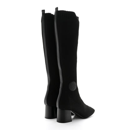 Hermes Knit Calfskin Fontaine 60 Boots 37 Black 4 of 11