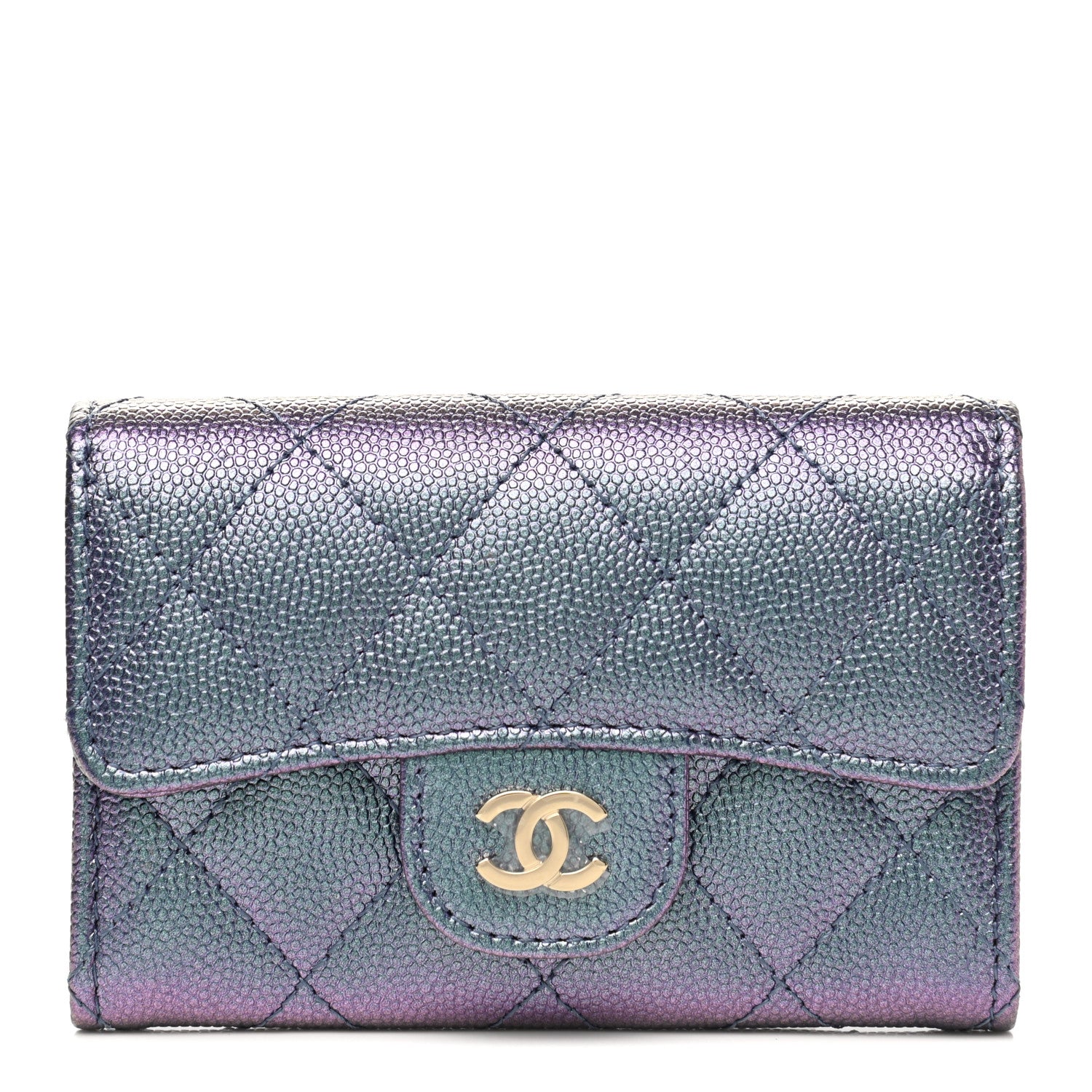 Chanel Iridescent Caviar Quilted Flap Card Holder Wallet Dark Blue 1 of 8