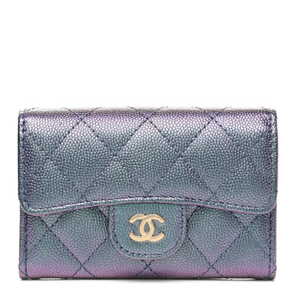Chanel Iridescent Caviar Quilted Flap Card Holder Wallet Dark Blue 1 of 8
