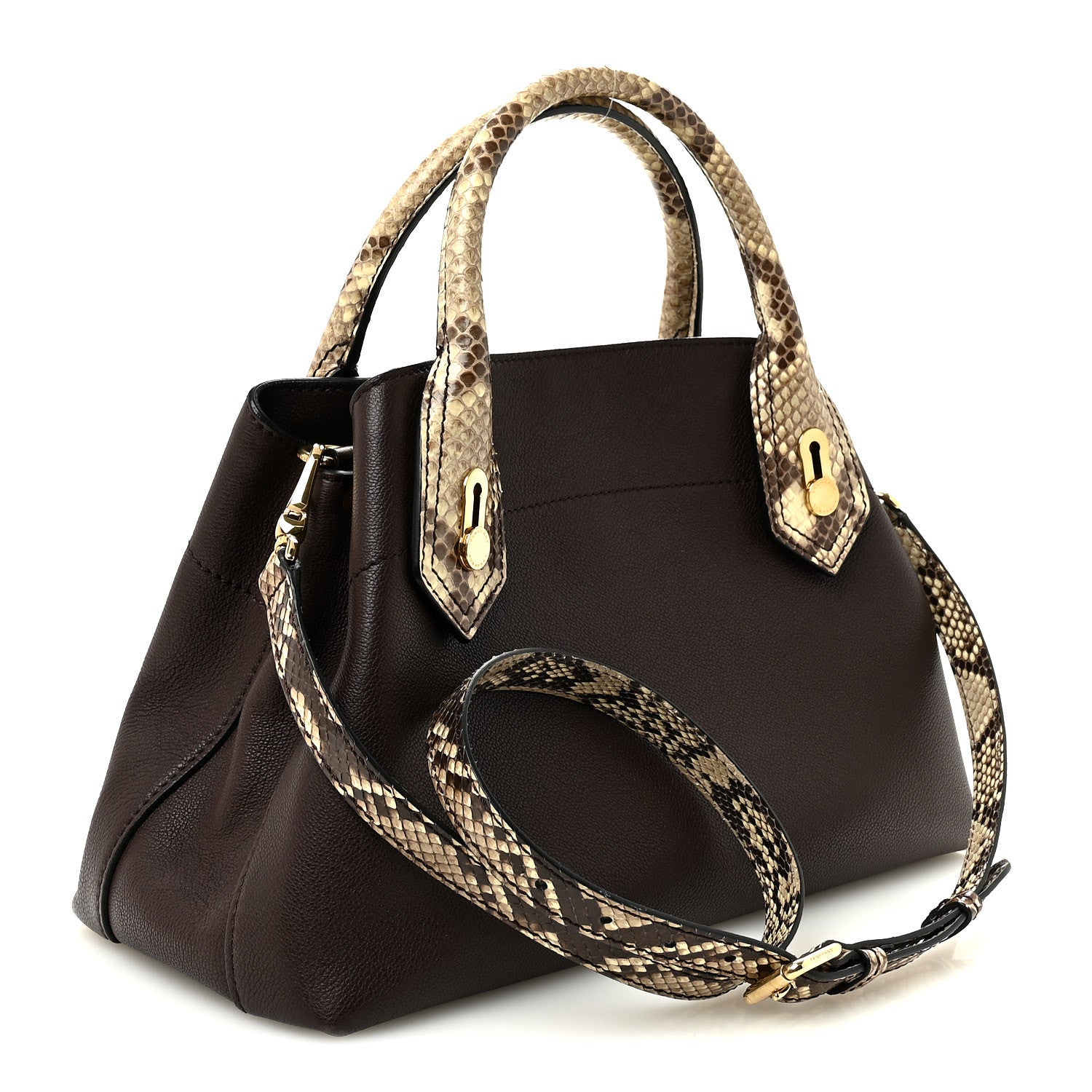 Burberry Grainy Calfskin Snakeskin Small Milton Satchel Brown