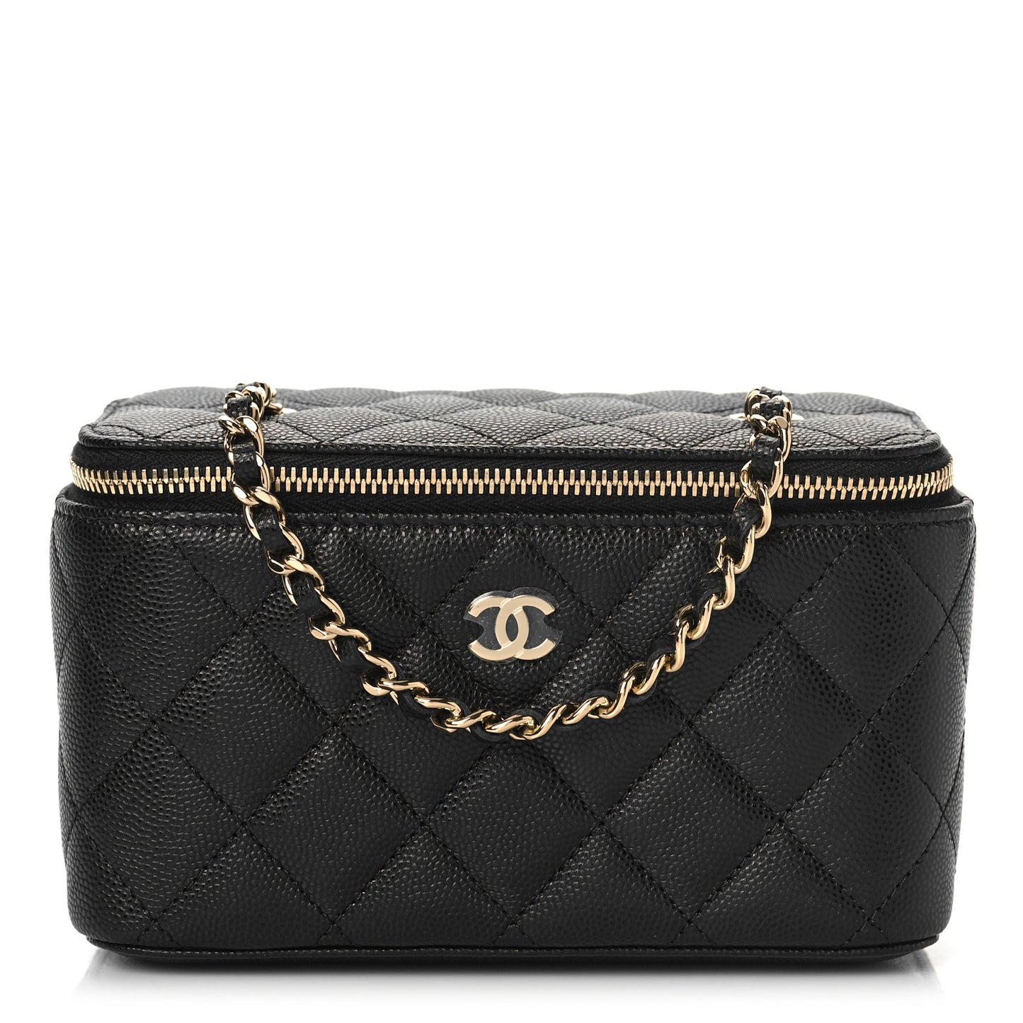 Caviar Quilted Small Vanity Case With Chain Black