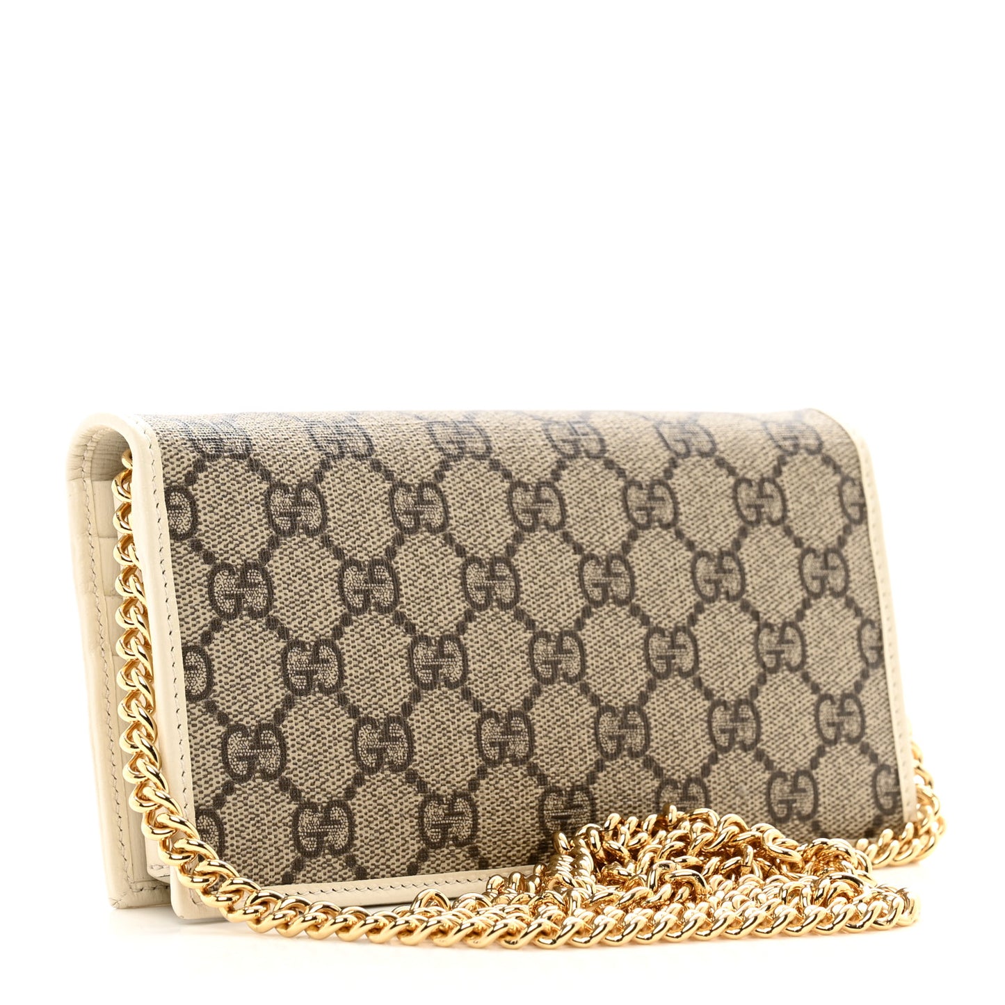 GG Supreme Monogram Azalea Calfskin Horsebit 1955 Wallet On Chain Beige Ebony Mystic White