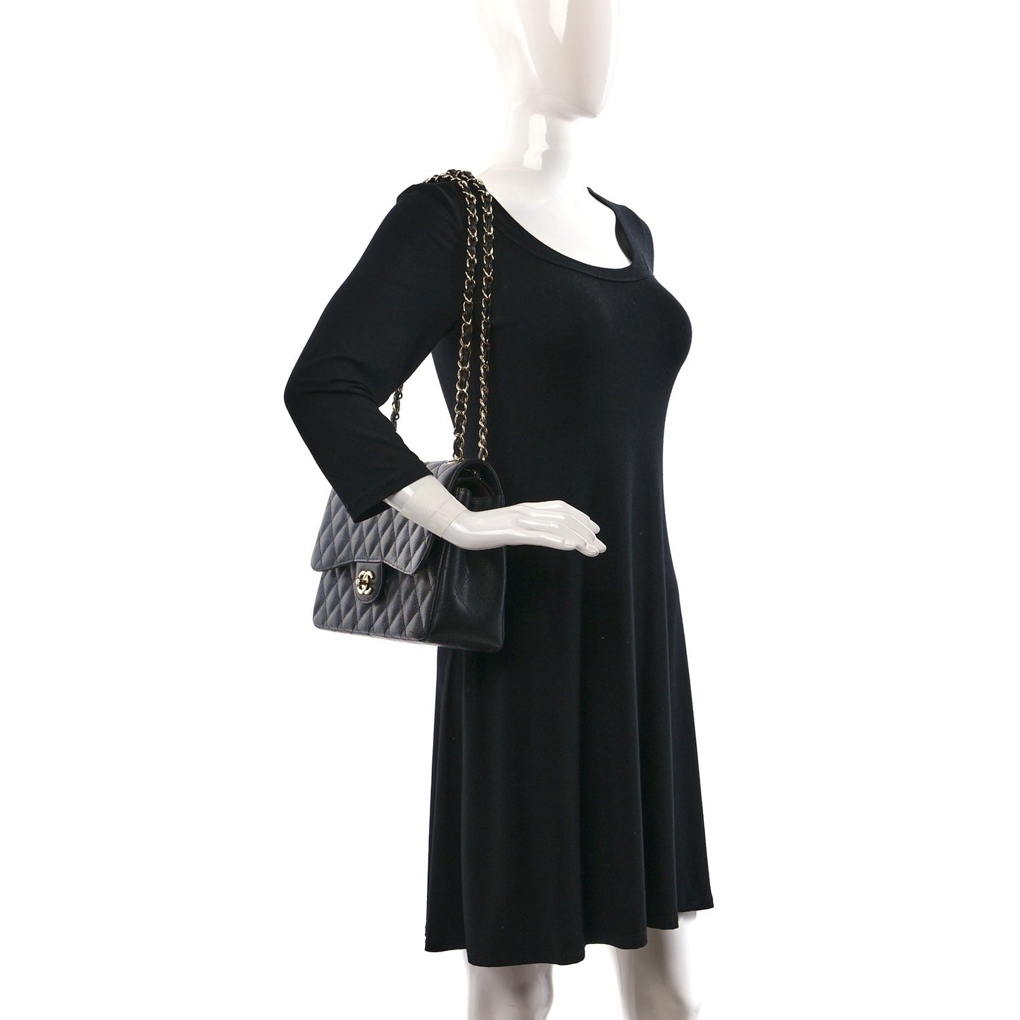 Caviar Quilted Jumbo Double Flap Black