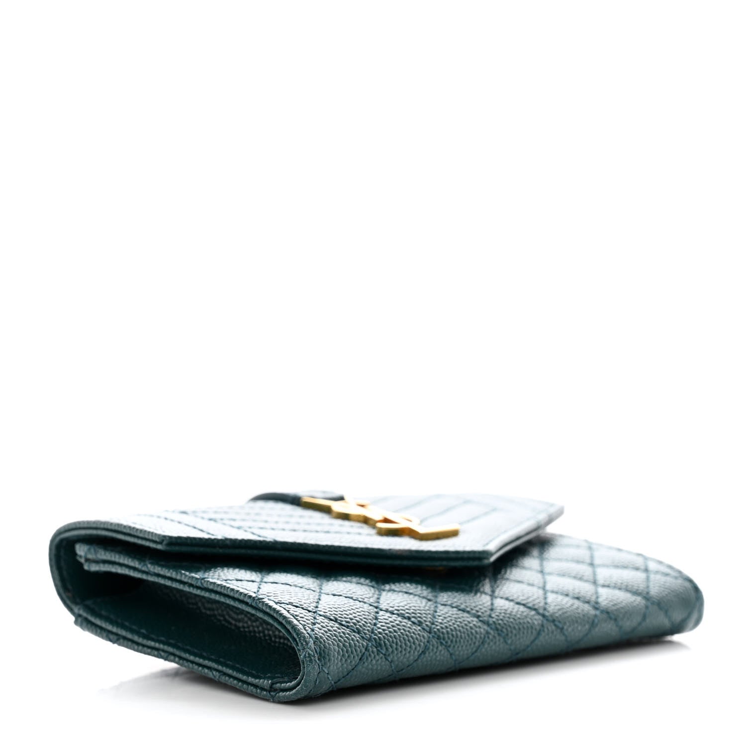 Saint Laurent Grain De Poudre Textured Mixed Matelasse Triquilt Small Monogram Envelope Wallet Sea Turquoise 4 of 10