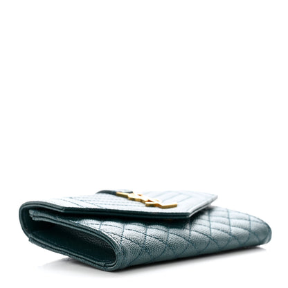 Saint Laurent Grain De Poudre Textured Mixed Matelasse Triquilt Small Monogram Envelope Wallet Sea Turquoise 4 of 10