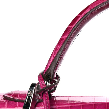 Hermes Shiny Niloticus Crocodile Kelly Sellier 32 Rose Scheherazade 17 of 27
