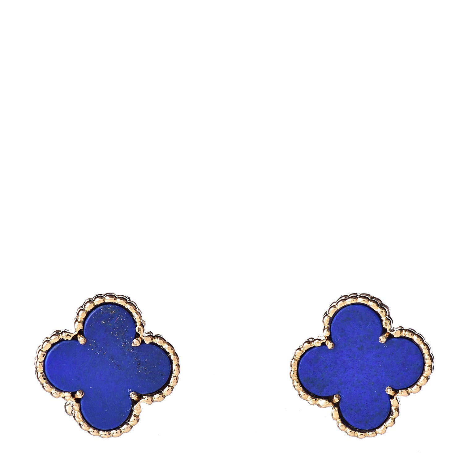 Van Cleef & Arpels 18K Yellow Gold Lapis Lazuli Vintage Alhambra Earrings 1 of 4