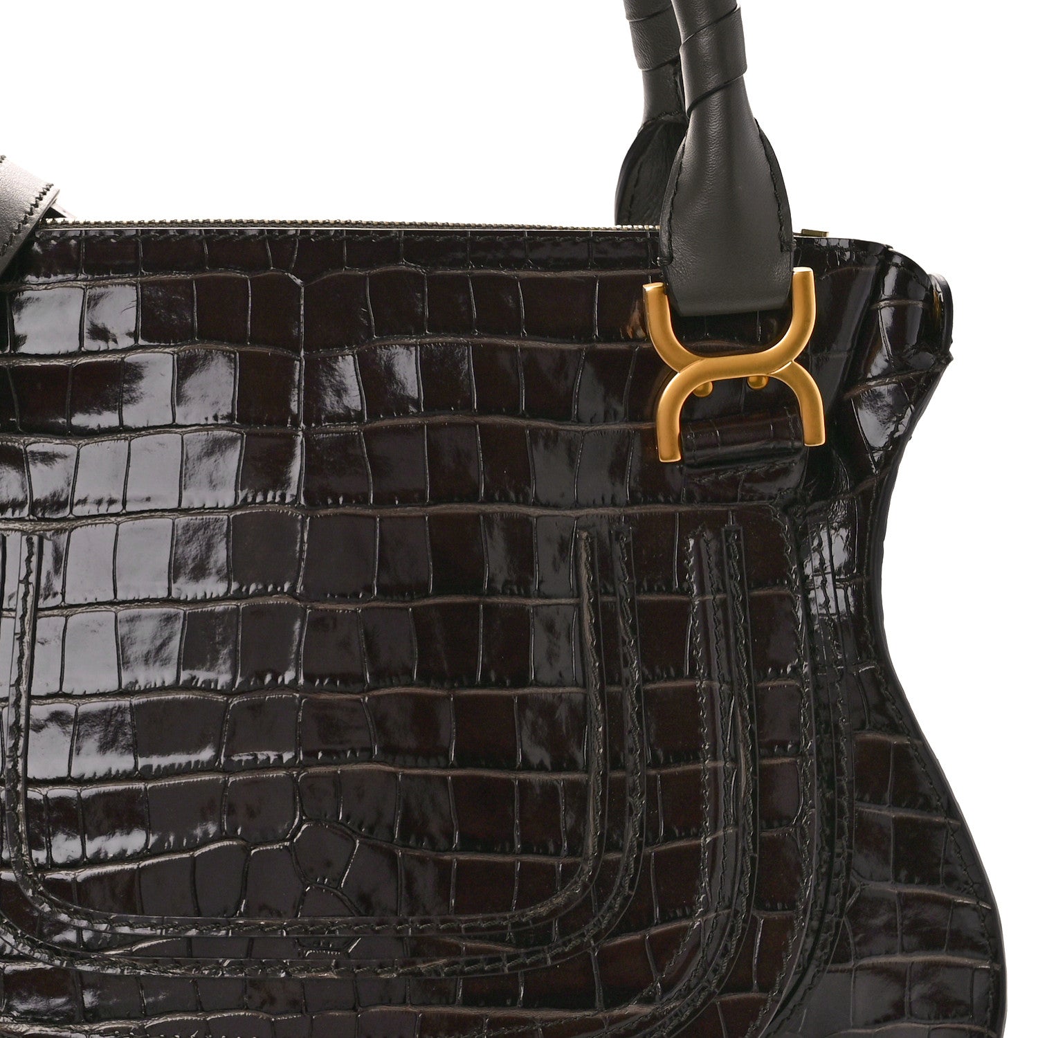 Chloe Calfskin Crocodile Embossed Small Marcie Satchel Profound Brown 8 of 10