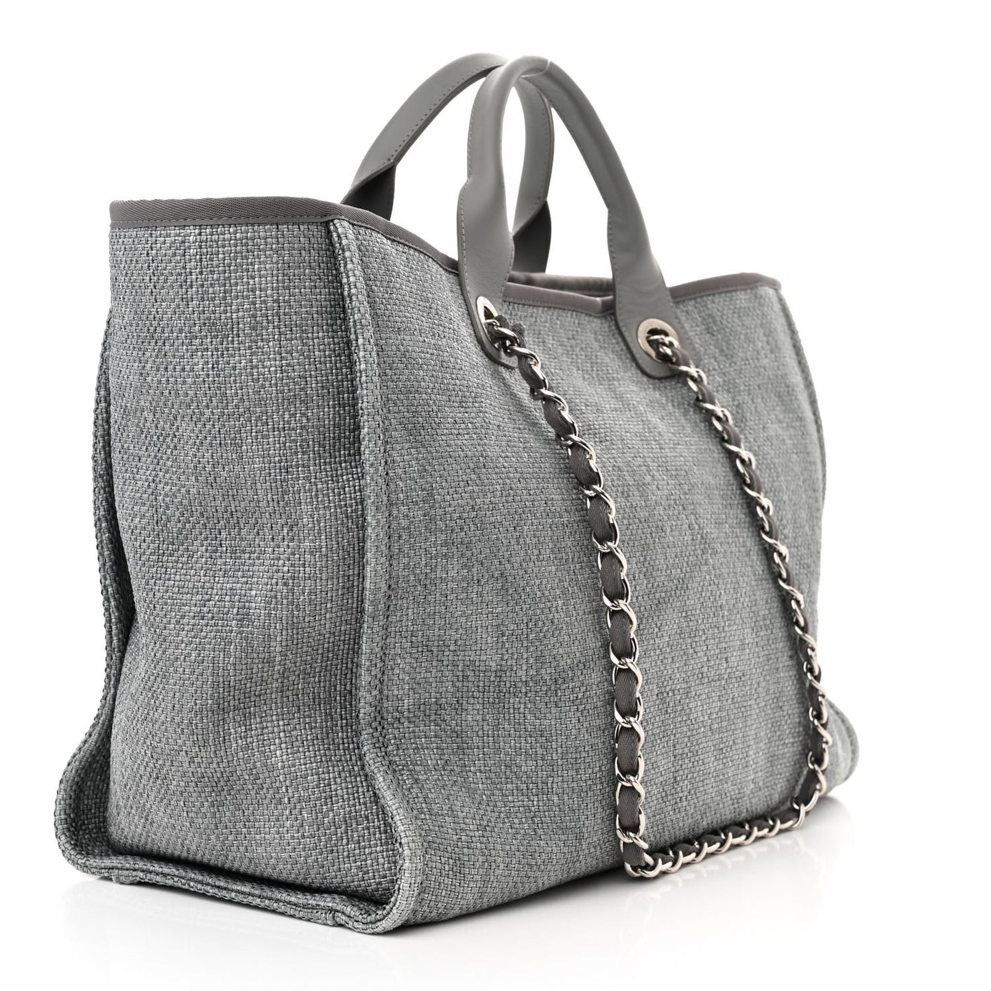 Woven Straw Raffia Large Deauville Tote Grey