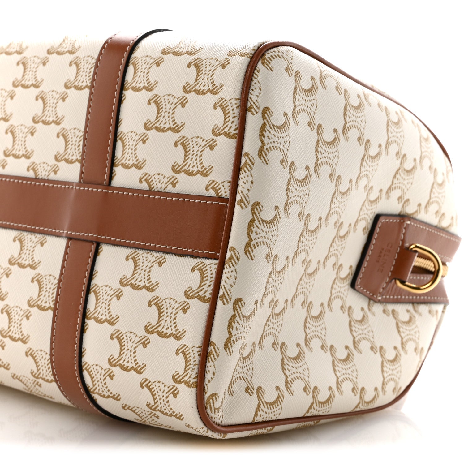 Celine Triomphe Canvas Calfskin Boston Bag White 11 of 13