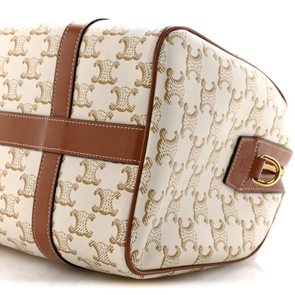 Celine Triomphe Canvas Calfskin Boston Bag White 11 of 13