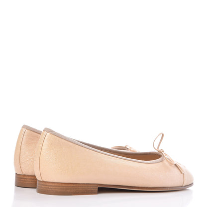 Chanel Caviar CC Cap Toe Ballerina Flats 37.5 Beige Clair 4 of 9