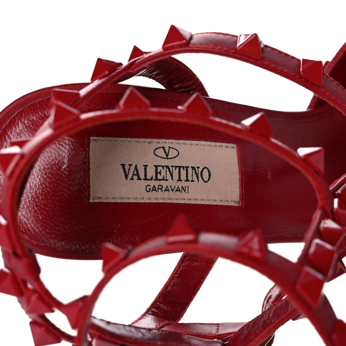 Calfskin Lacquered Monochrome Rockstud Ankle Strap 65mm Pumps 38 Rosso Valentino