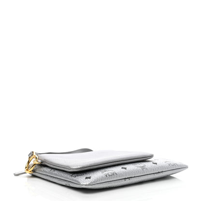 MCM Metallic Visetos Zip Pouch Set Silver 5 of 9