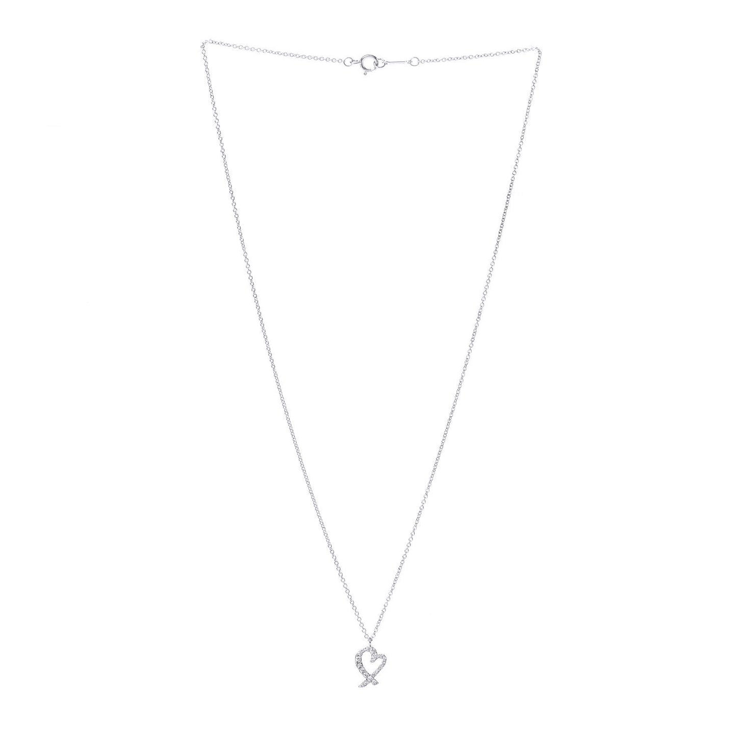 18K White Gold Diamond Mini Paloma Picasso Loving Heart Pendant Necklace