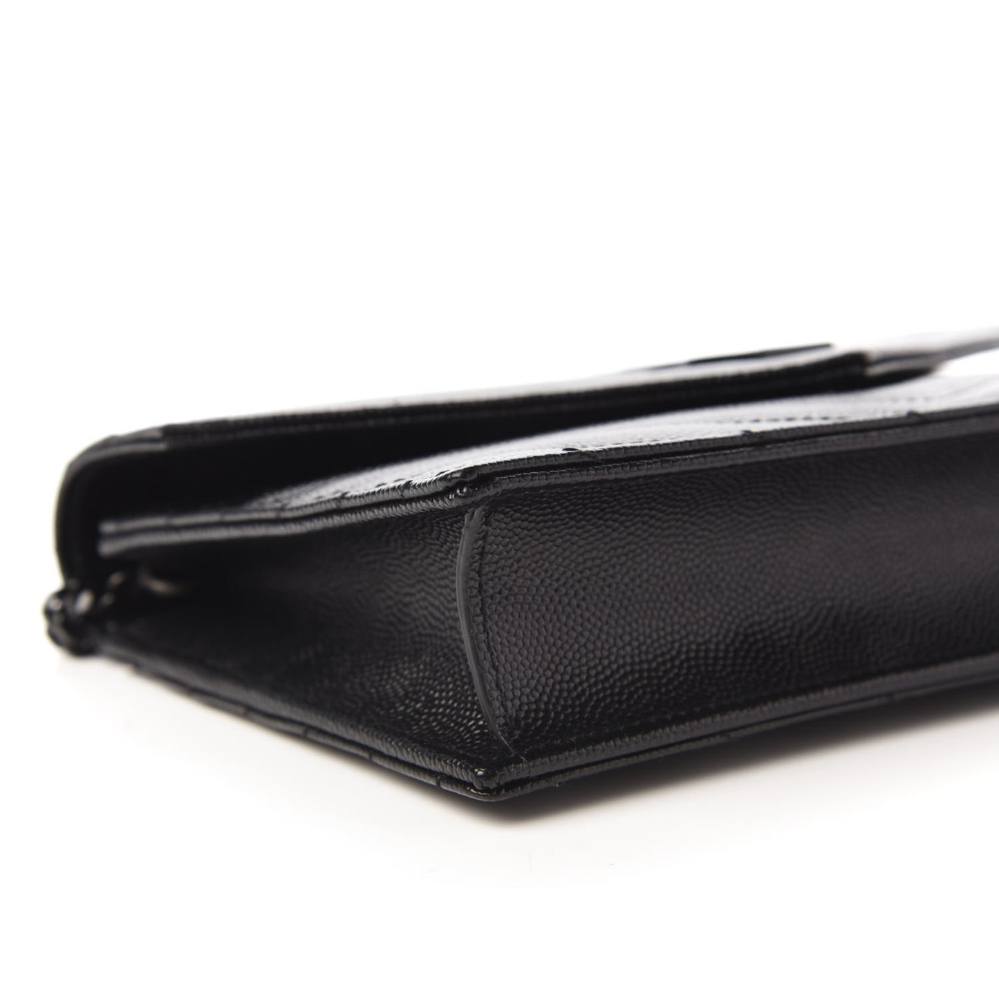 Grain De Poudre Matelasse Chevron Monogram Envelope Chain Wallet Black