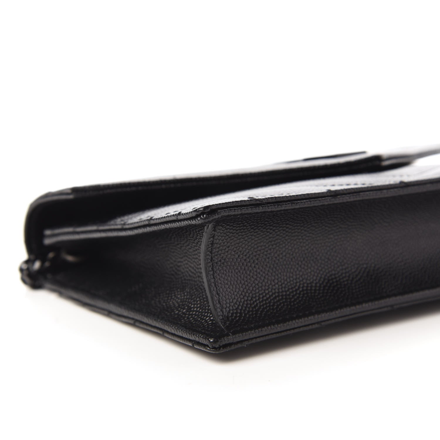 Saint Laurent Grain De Poudre Matelasse Chevron Monogram Envelope Chain Wallet Black 6 of 10