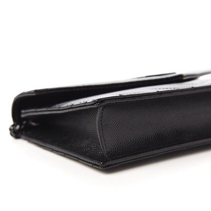 Saint Laurent Grain De Poudre Matelasse Chevron Monogram Envelope Chain Wallet Black 6 of 10