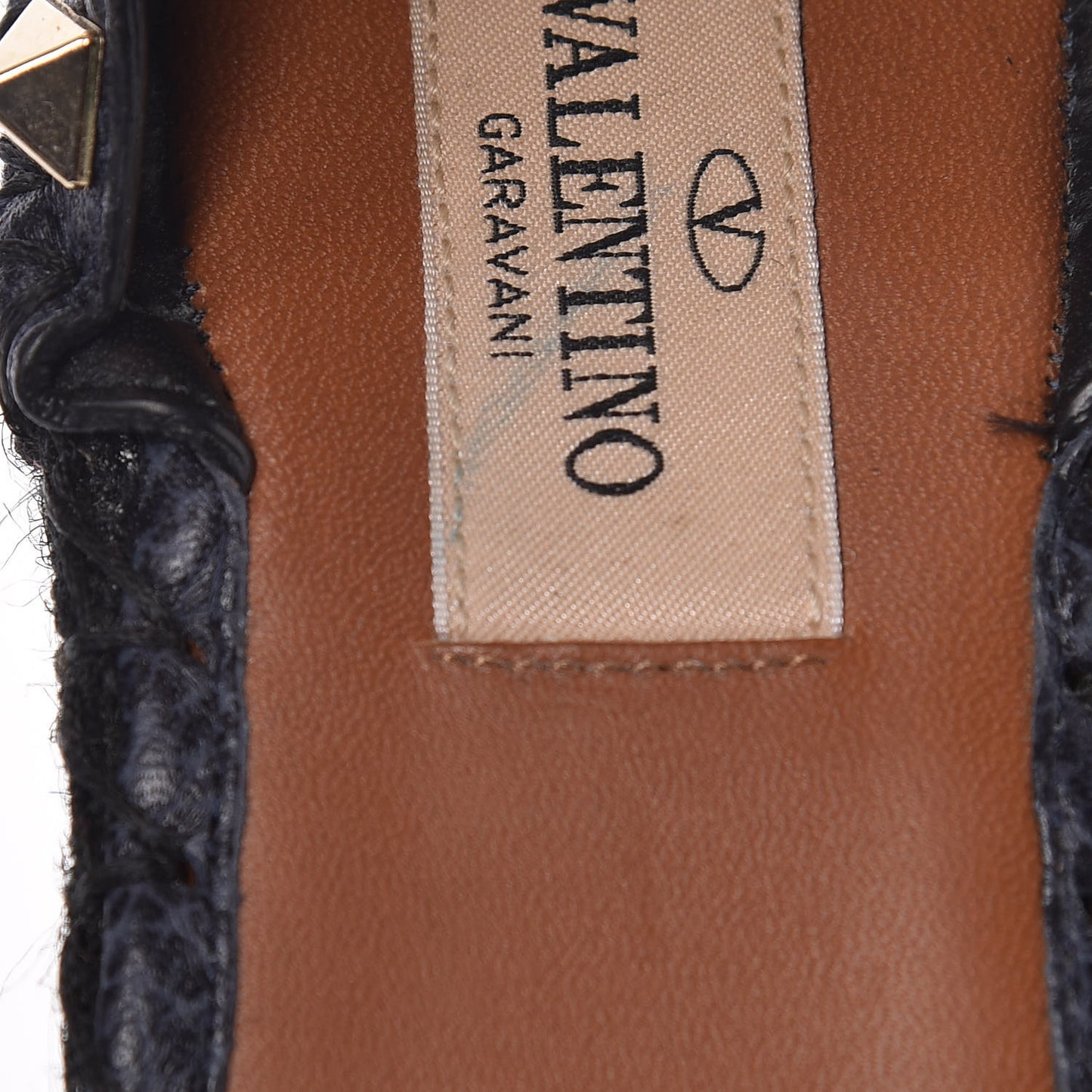 Grained Calfskin Rockstud Ankle Wrap Espadrille 15/75mm Wedges 36 Deep Denim