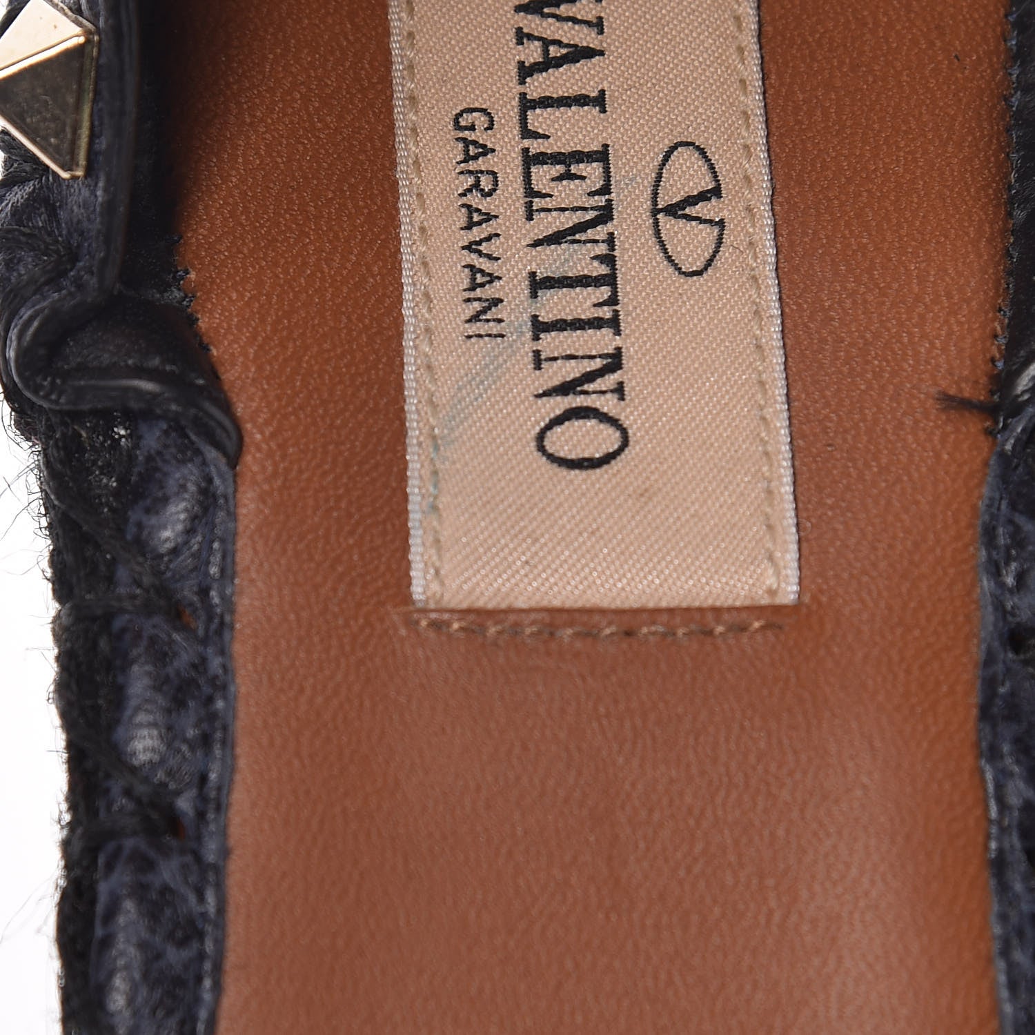 Valentino Garavani Grained Calfskin Rockstud Ankle Wrap Espadrille 15/75mm Wedges 36 Deep Denim 11 of 12