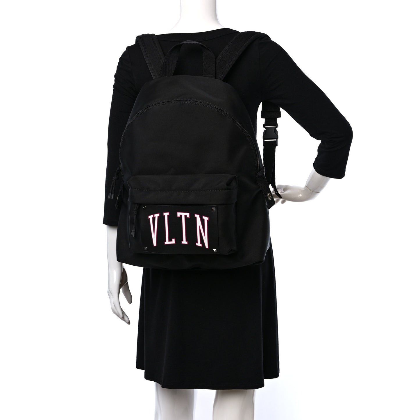 Nylon VLTN Logo Patch Backpack Black