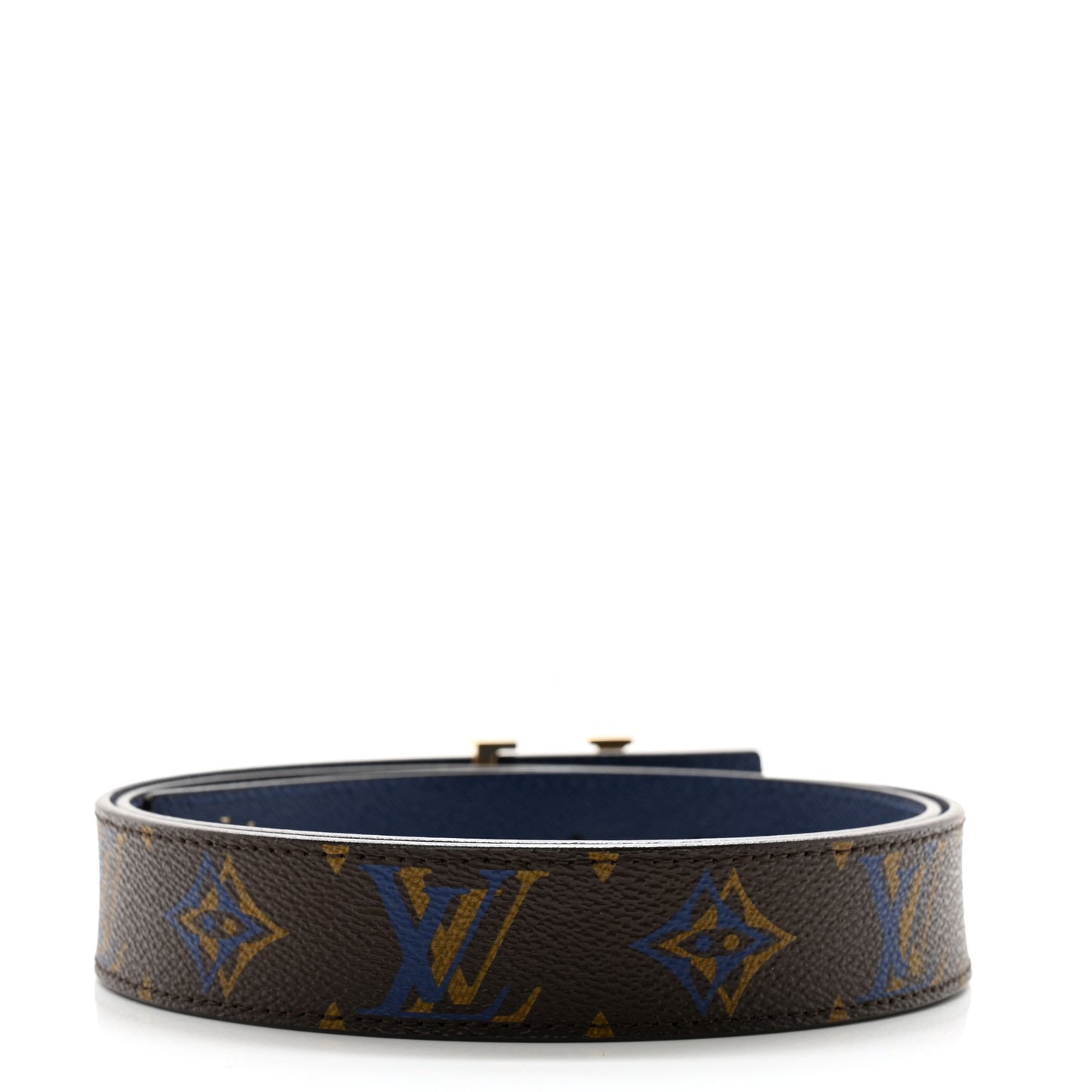 Calfskin Rainbow Monogram 30mm LV Initiales Reversible Belt 85 34 Blue