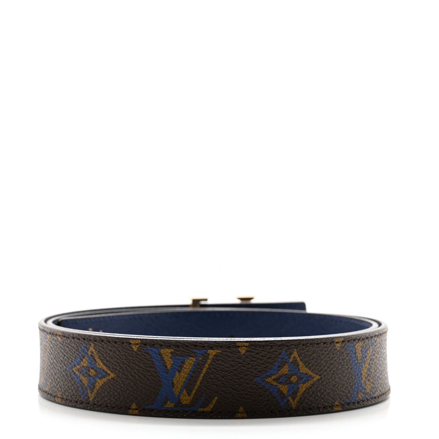 Louis Vuitton Calfskin Rainbow Monogram 30mm LV Initiales Reversible Belt 85 34 Blue 3 of 8