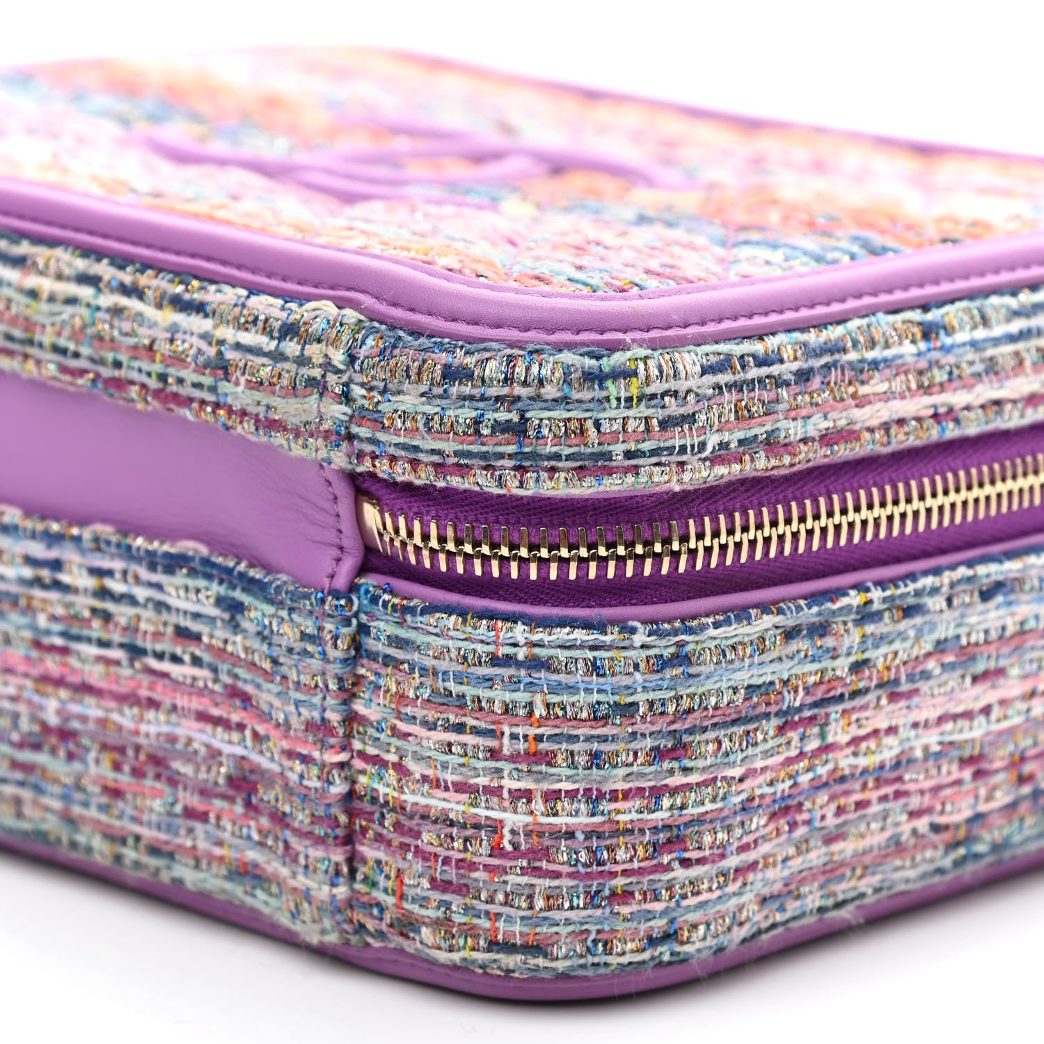 Chanel Tweed Quilted Medium CC Filigree Vanity Case Purple Multicolor 9 of 10
