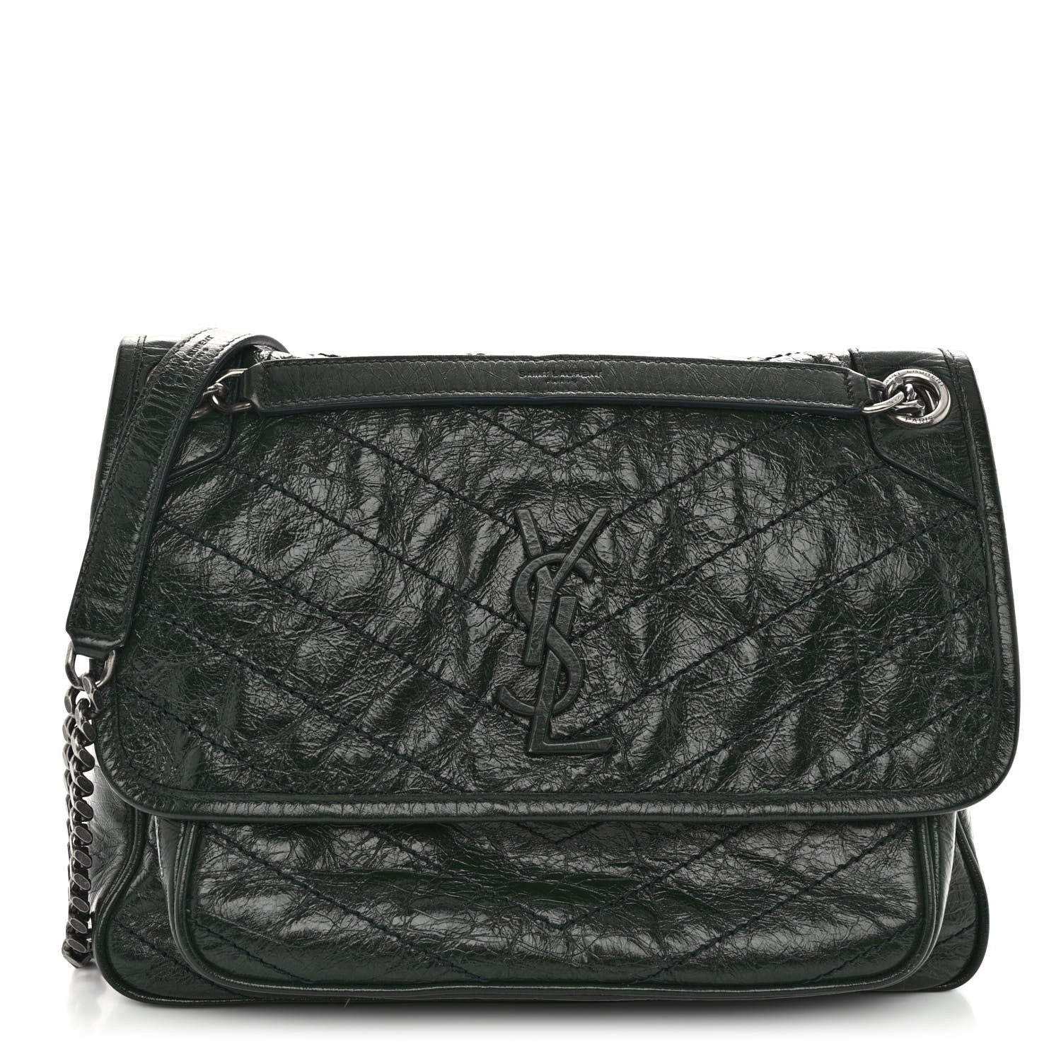 Saint Laurent Crinkled Calfskin Matelasse Monogram Medium Niki Chain Satchel Military Olive 1 of 11