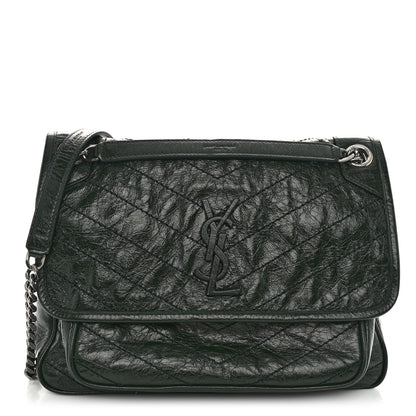 Saint Laurent Crinkled Calfskin Matelasse Monogram Medium Niki Chain Satchel Military Olive 1 of 11
