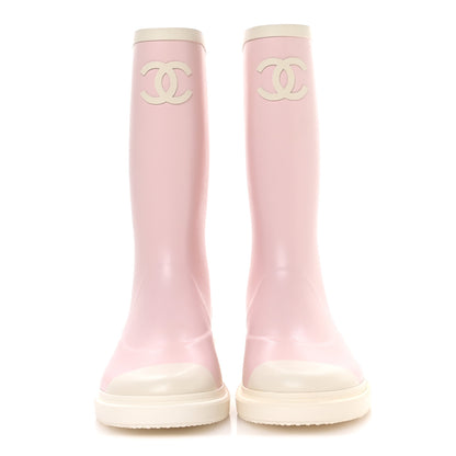 Chanel Caoutchouk CC High Boots 38 Light Pink White 3 of 9