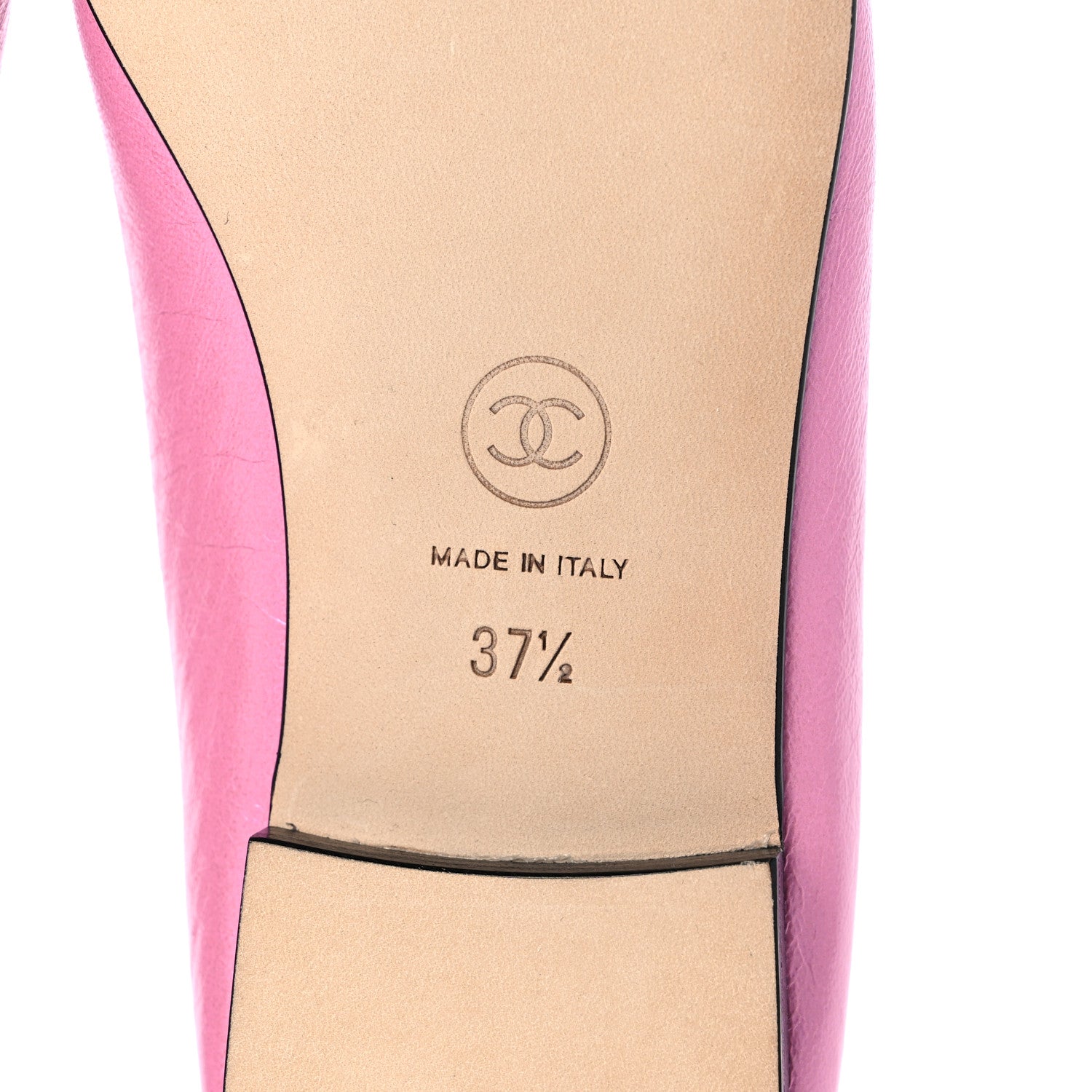 Chanel Laminated Crumpled Lambskin Cap Toe CC Ballerina Flats 37.5 Pink Black 6 of 10