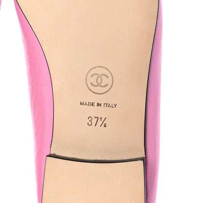 Chanel Laminated Crumpled Lambskin Cap Toe CC Ballerina Flats 37.5 Pink Black 6 of 10