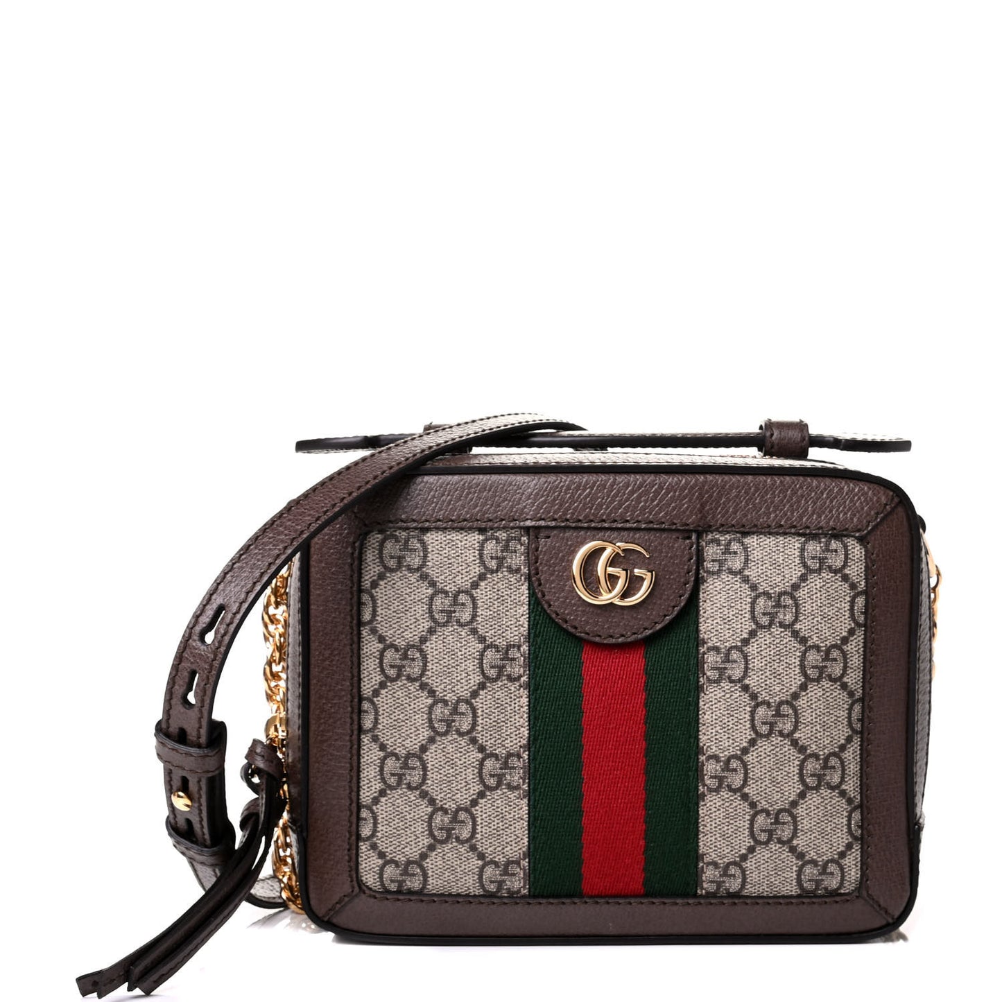 GG Supreme Monogram Mini Ophidia Top Handle Shoulder Bag Brown