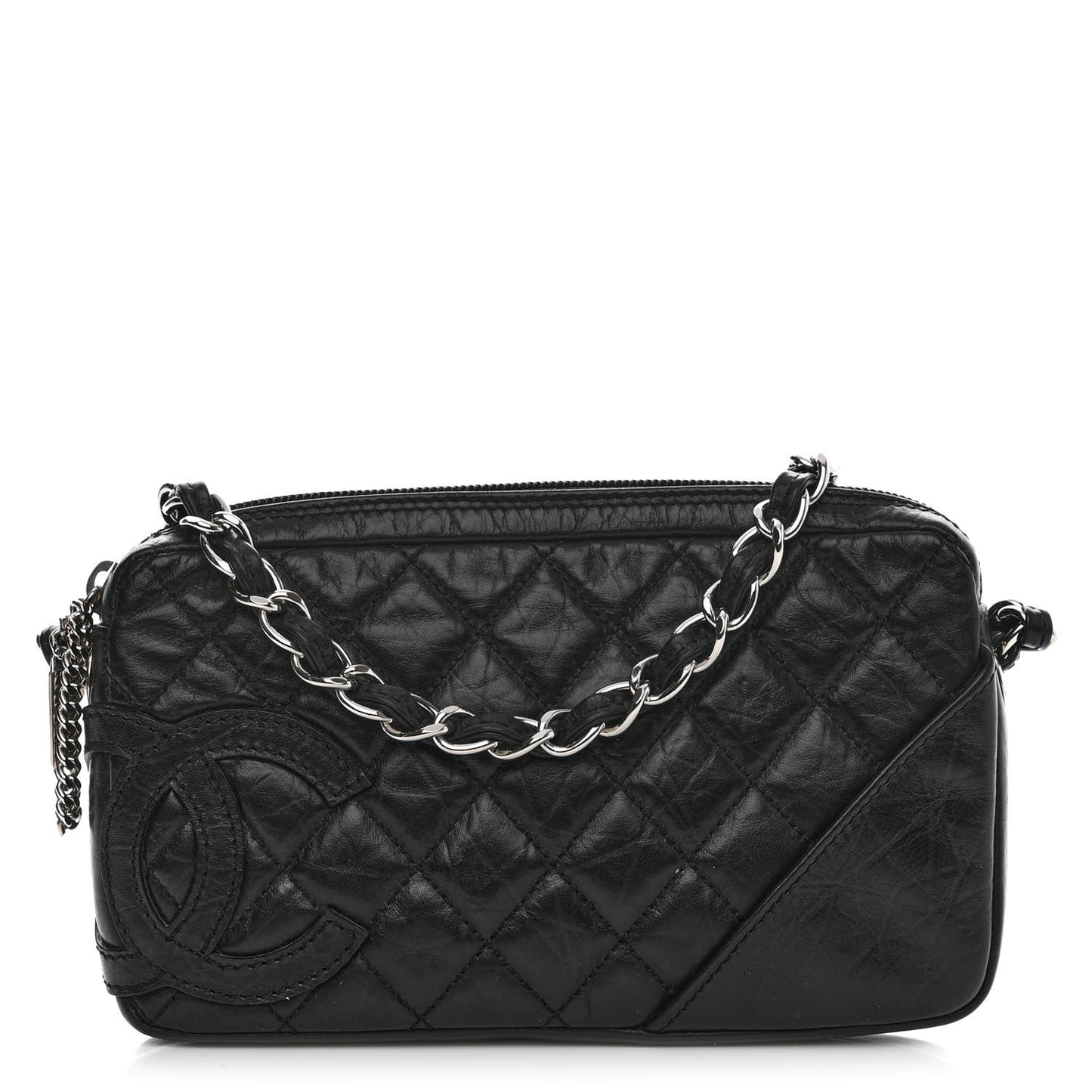 Aged Calfskin Quilted Cotton Club Pochette Black