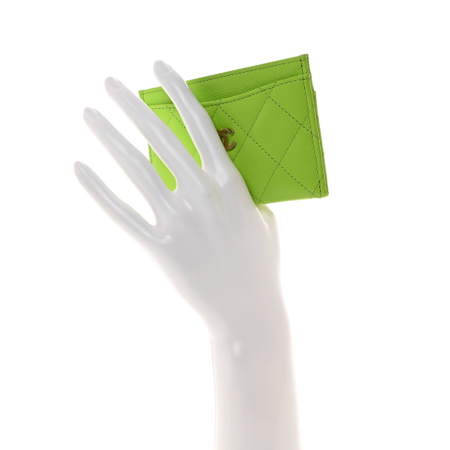 Caviar Quilted Card Holder Green