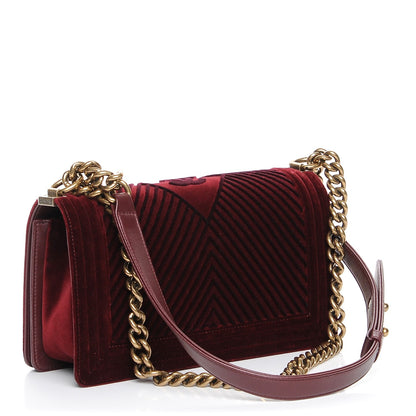 Chanel Velvet Chevron Quilted Medium Boy Flap Burgundy 3 of 9