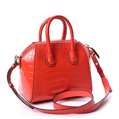 Givenchy Calfskin Crocodile Embossed Mini Antigona Red 2 of 9