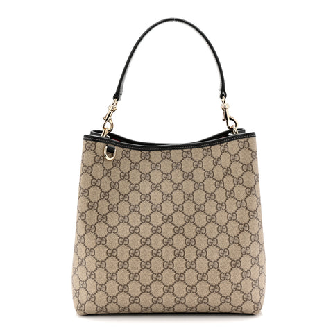 GG Supreme Monogram Medium Emblem Bucket Bag Beige Dark Brown Black